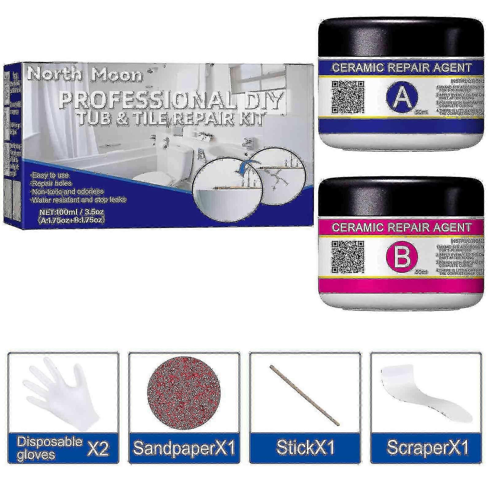 ערכת תיקון פורצלן, ערכת תיקון אמבט פיברגלס לגיגיות לבנות מקלחת אריחי קרמיקה אבן תבשיל פסולת אמבט תיקון מעודן והתקנת אריחים