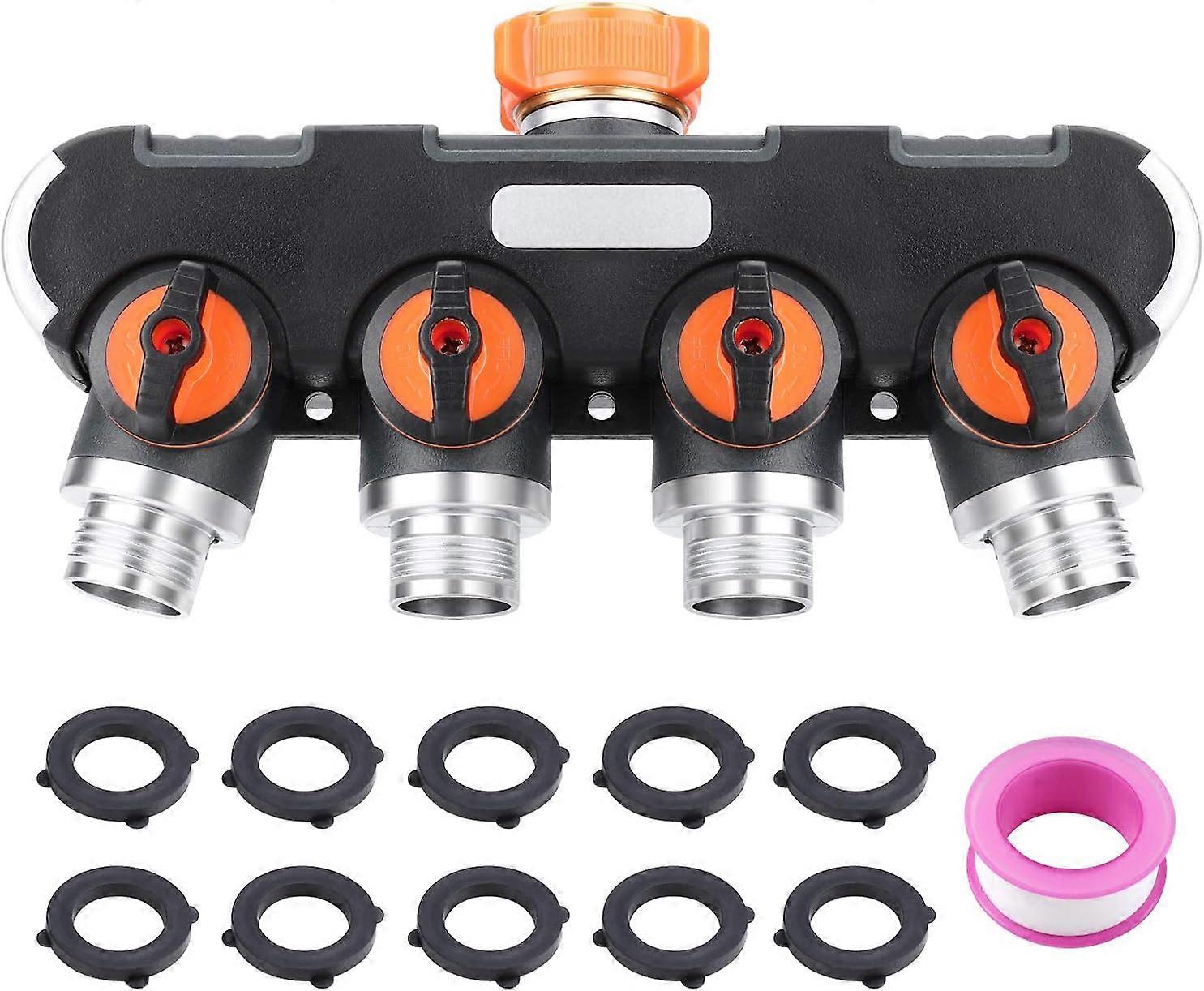4 Way Heavy Duty Garden Hose Splitter - Upgraded Hose Connector with 10 Rubber Washers Connect Multiple Hoses (Sprinkler Drip Irrigation Systems Lawns