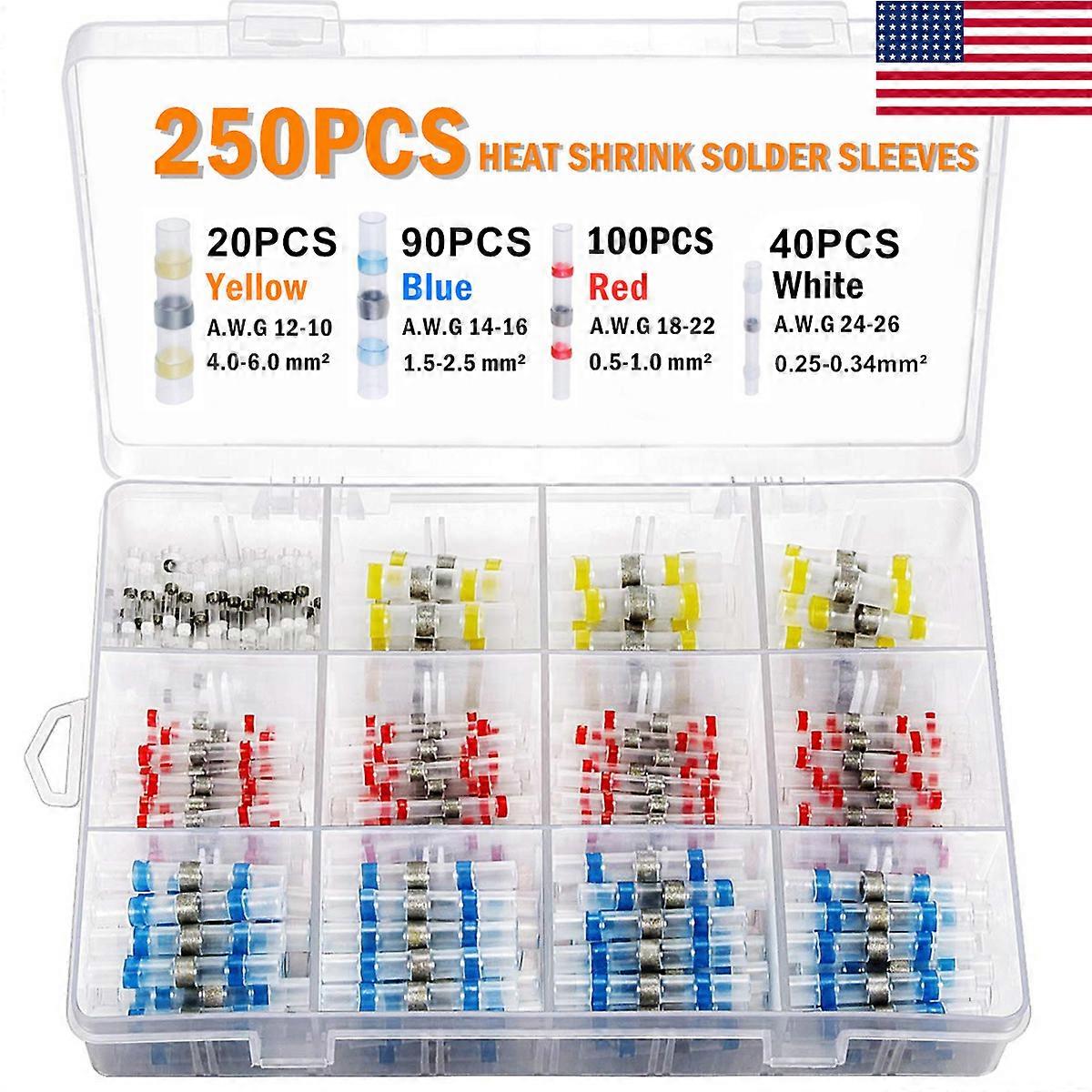 250PCS Heat Shrink Solder Seal Sleeve Insulated Waterpfoof Wire Cable Butt Connectors Splice Automotive Terminals Kit