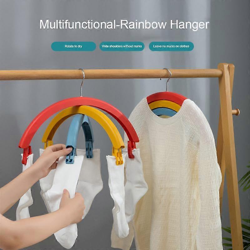 Clothes Rack Creative Rainbow Rotating Racks Multifunctional Three-layer Bed Sheet Drying Rack Clothes Hanger With Pants Clip