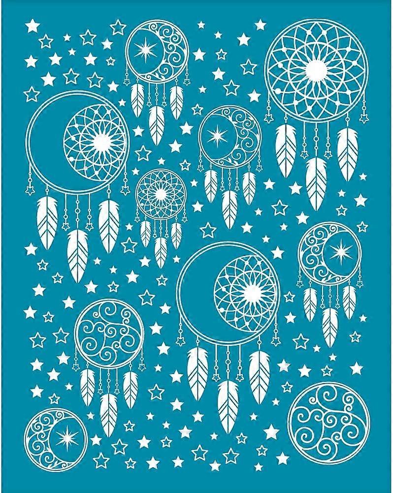 4x5 Inch Dreamcatcher Clay Stencils Woven Net Non-Adhesive Silk Screen Stencil Feather Clay Silk Screen Reusable Moon Star Mesh Transfer for Polymer C