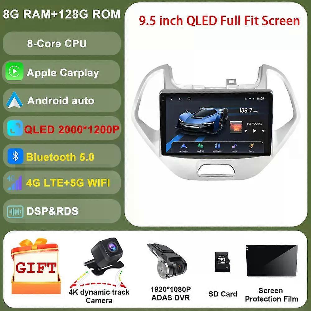 Ai Voice 8 Core 256g Android For Ford Figo Ka 2015 - 2020 Iphone Carplay Car Radio Multimedia Player Gps Autoradio Qled Bt5.0