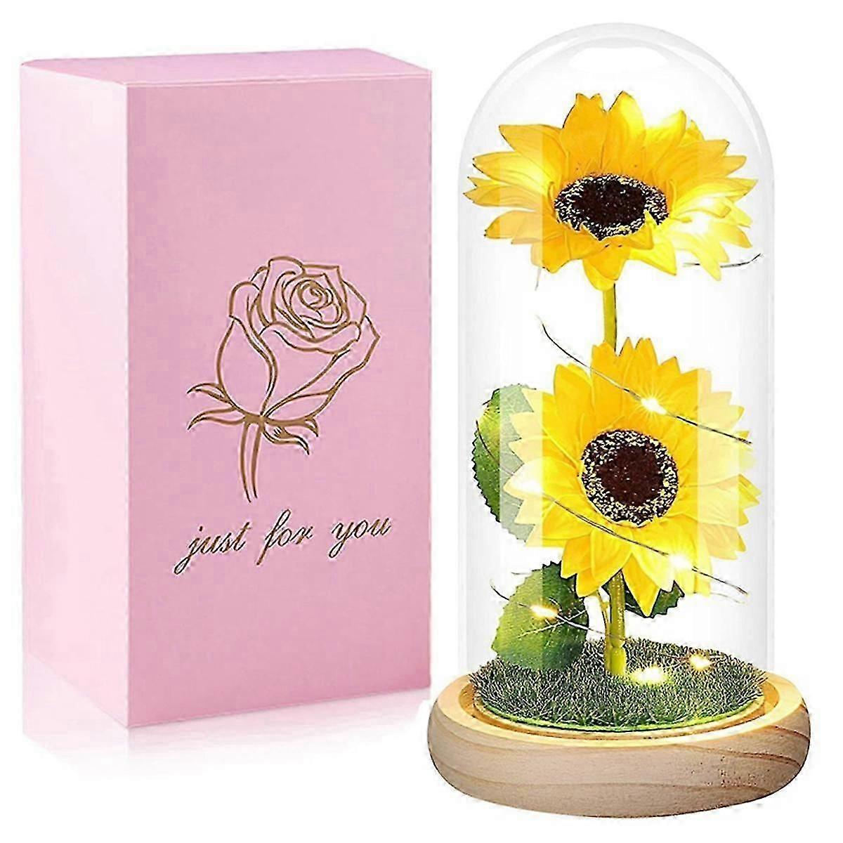 プリザーブドフラワーガラスカバー 光る金箔 ひまわり バレンタインデーギフト