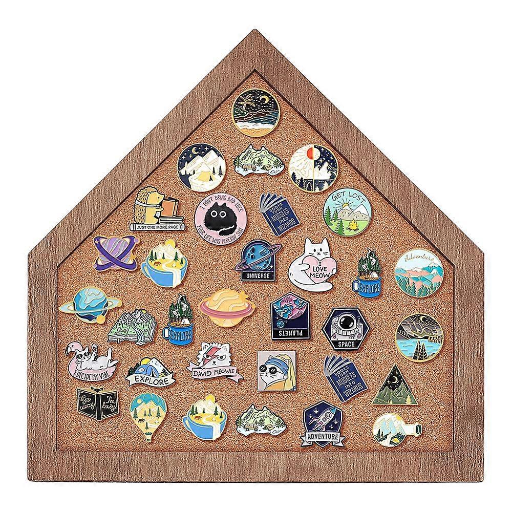 1st Väggmonterad Brosch Smycken Display Kork Bricka Emalj Pins Samling Display Board Hållare med Järnkrok Triangel Sandbrun 300x300x19mm