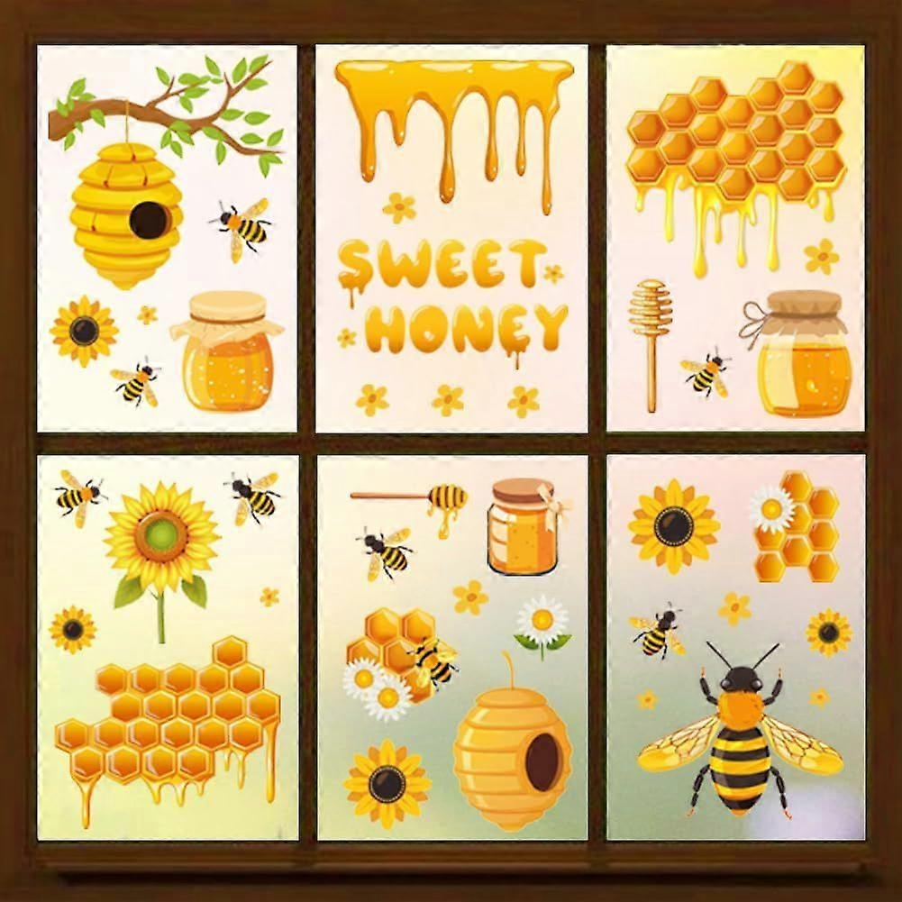 Window Static Clings Stickers Decal 7.9"x11.8" 9 Sheets with 59PCS Sunflower and Bees Patterns Decorative Removable Window Sticker Cling Home Office D
