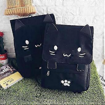 Stickerei Nette Cartoon Rucksack Katze Ohr Mädchen Schultasche für Teenager Frauen Casual Black Canvas Schule Teen Rucksack
