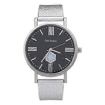 Fashionable Simple Mesh Belt Round Dial Quartz Watch Casual Men Wristwatch(Silver)