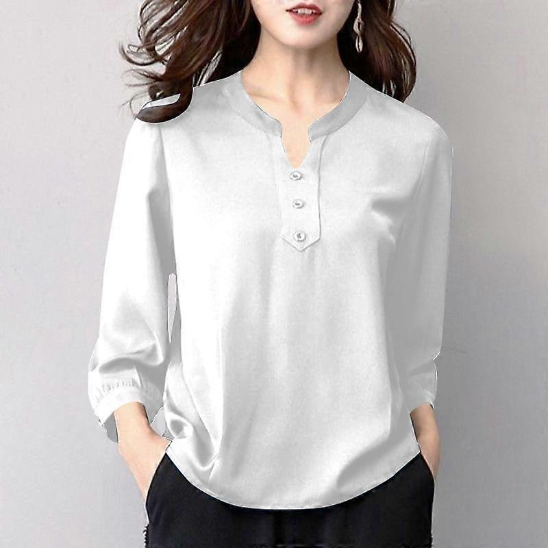ZANZEA Women's V-Neck 3/4 Sleeve Shoulder Lantern Sleeve Decorative Button Straight Solid Color Loose Blouse