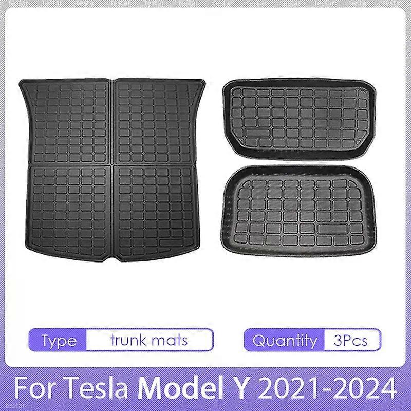 Floor Mats for Tesla Model Y 2021-2024 Accessories Waterproof Trunk Mat TPE Pads for Tesla Model 3 2024 Highland Accessories
