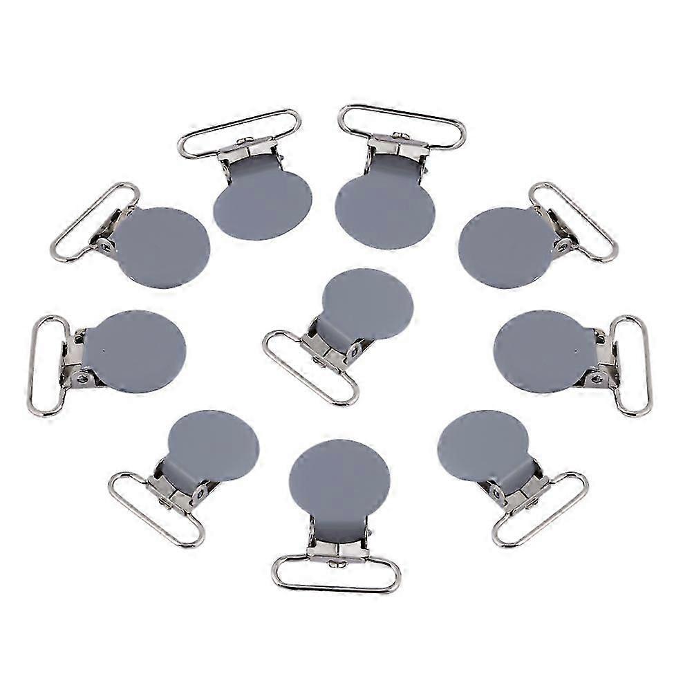 10Pcs 25mm Round Suspender Braces Pacifier Strap Holder Clip DIY Making Supplies(Gray)