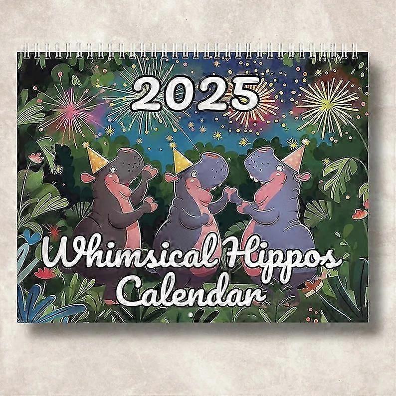Whimsical Hippos CalendarCute Hippo Calendar 2025Hippopotamus Hippos Monthly Wall Calender 12 Month