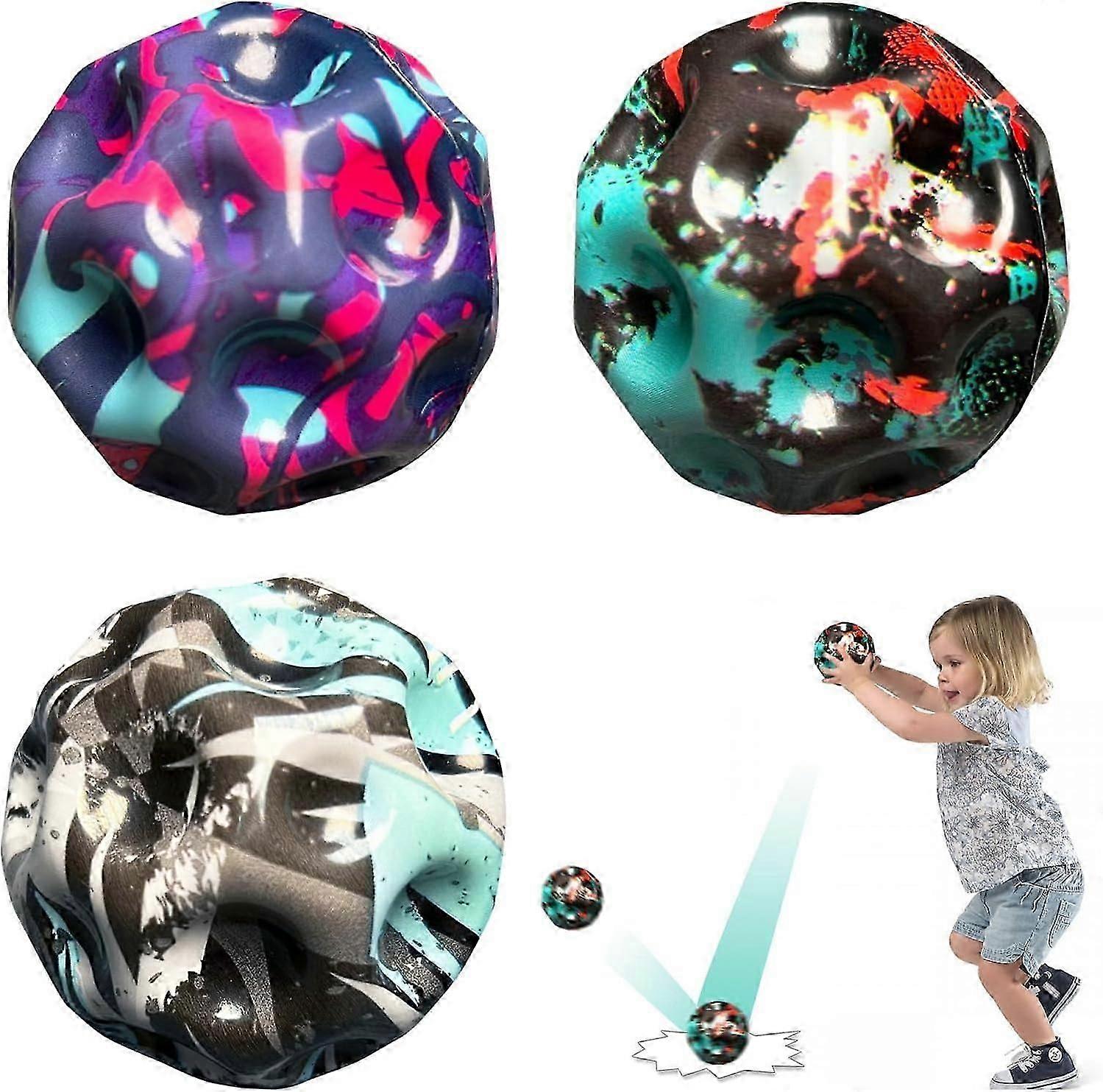 Astro Jump Balls, 3 db Hold Galaxy Ball, Ugrás gumilabda, Űrlabda, Holdgolyó, Pattogó labda, Ugráló labda, Játék ajándékok gyerekeknek, Szabadtéri