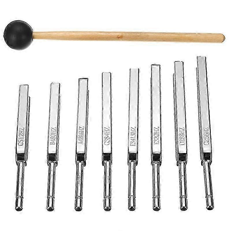 8 Pack 256-512hz Steel Tuning Fork Set Mallet Vibration Therapy Tools
