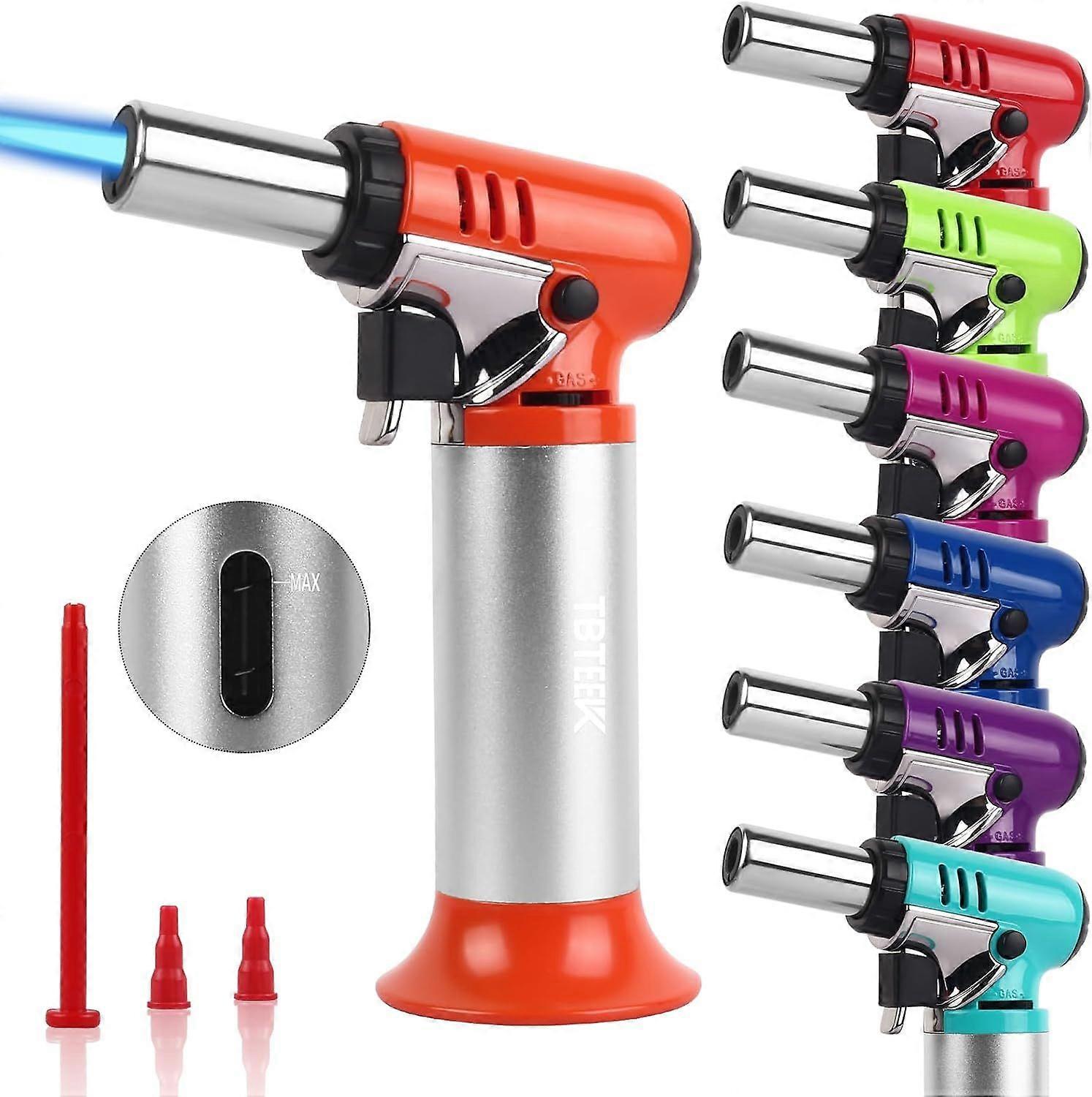 Butane Torch with Fuel Gauge T907, One-hand Operation Kitchen Torch Lighter with Adjustable Flame for BBQ, Baking, Brulee Crme