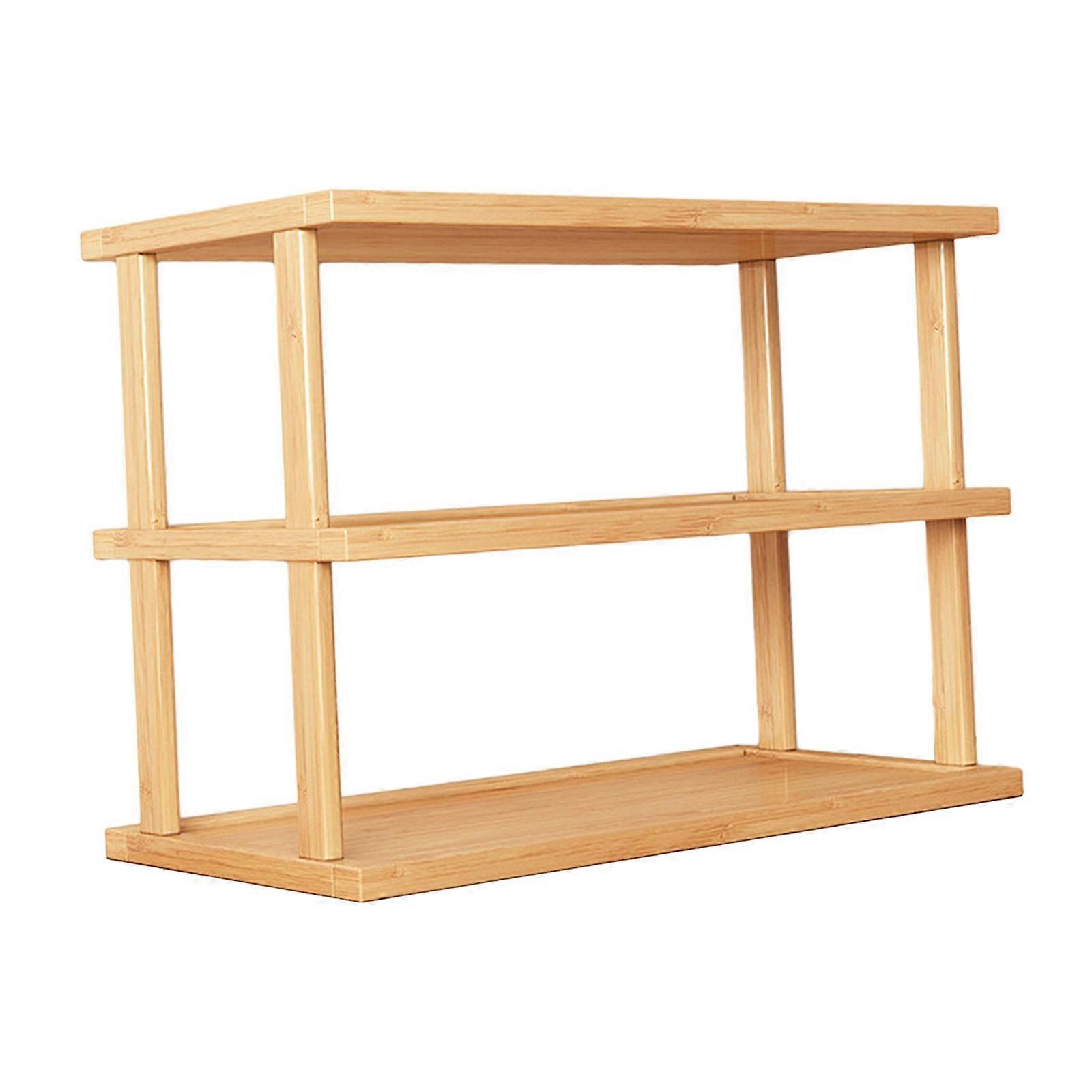 Desktop Organizer Desk Bookshelf Double Layer Decor Easy to Install Wood Storage
