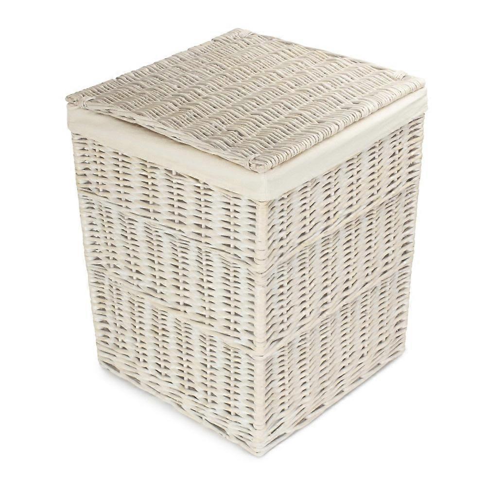 Square White Wash Wicker Laundry Basket