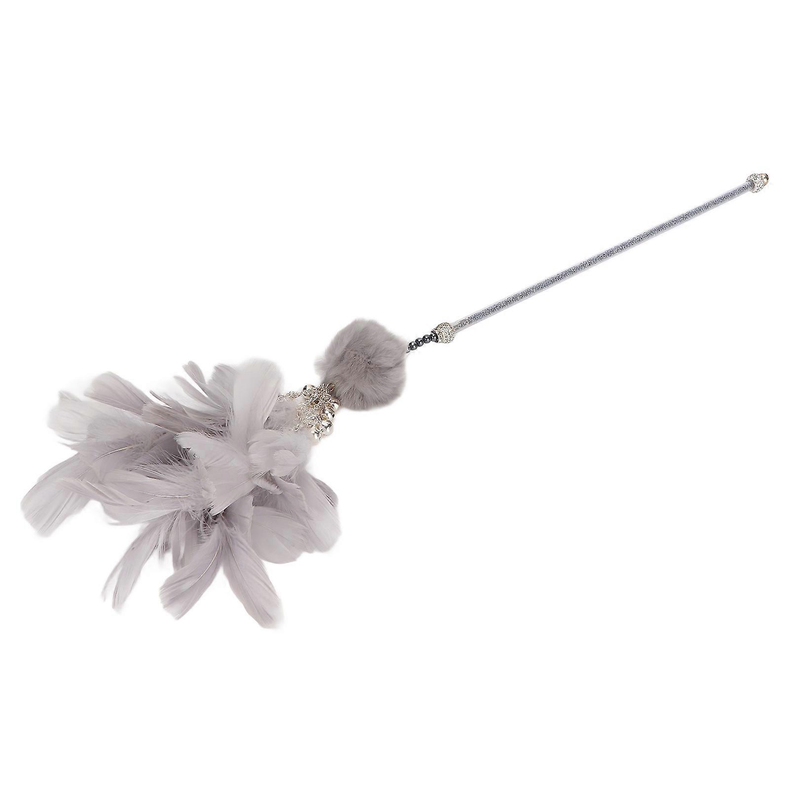 Feather Bell Cat Stick Grey Interactive Teaser Wand For Cats Bite Resistant Cat Toy