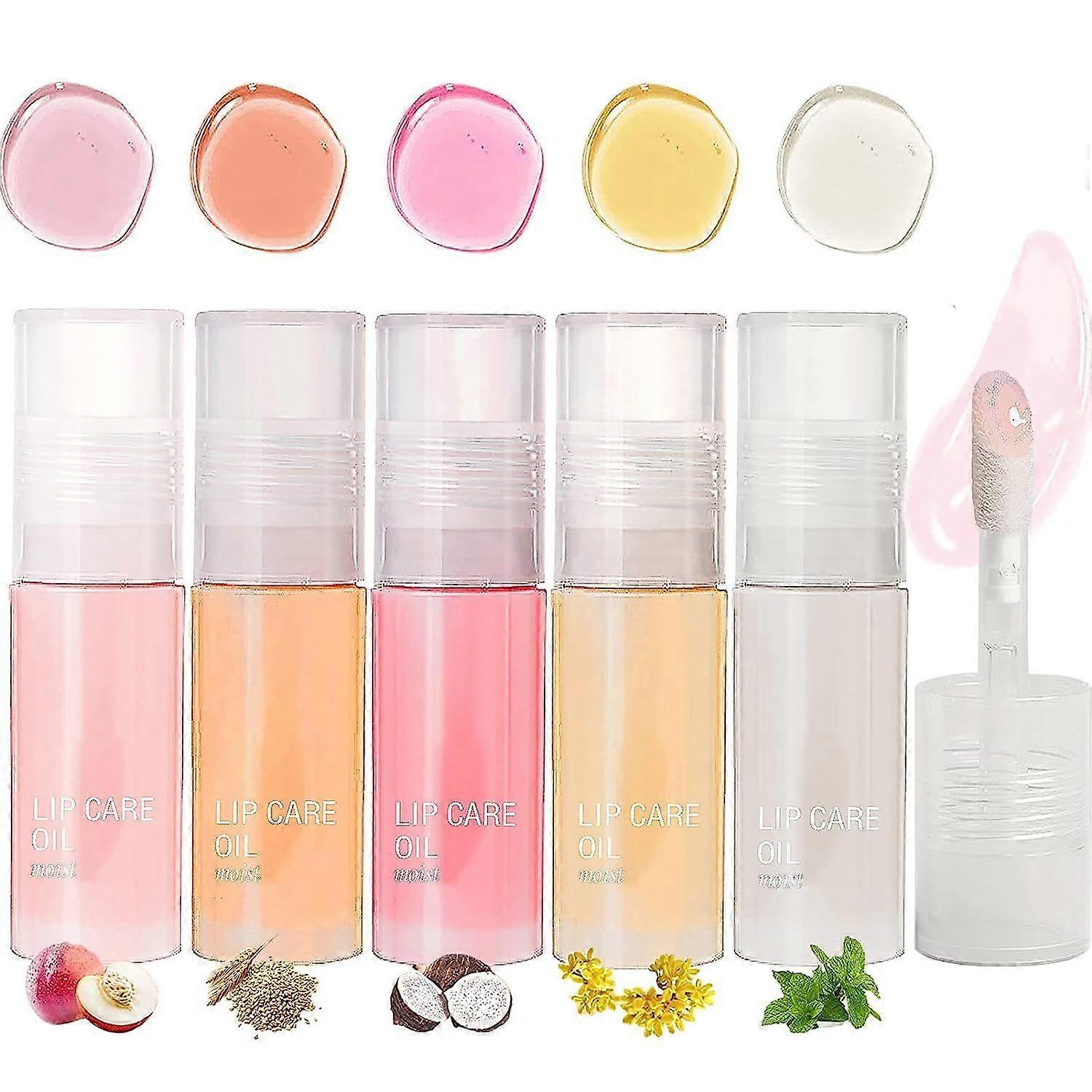 5 ألوان زيت توهج الشفاه الممتلئ ، توهج الشفاه المرطب ، ملمع زيت الشفاه الشفاف الممتلئ ، مغذي طويل الأمد غير لزج