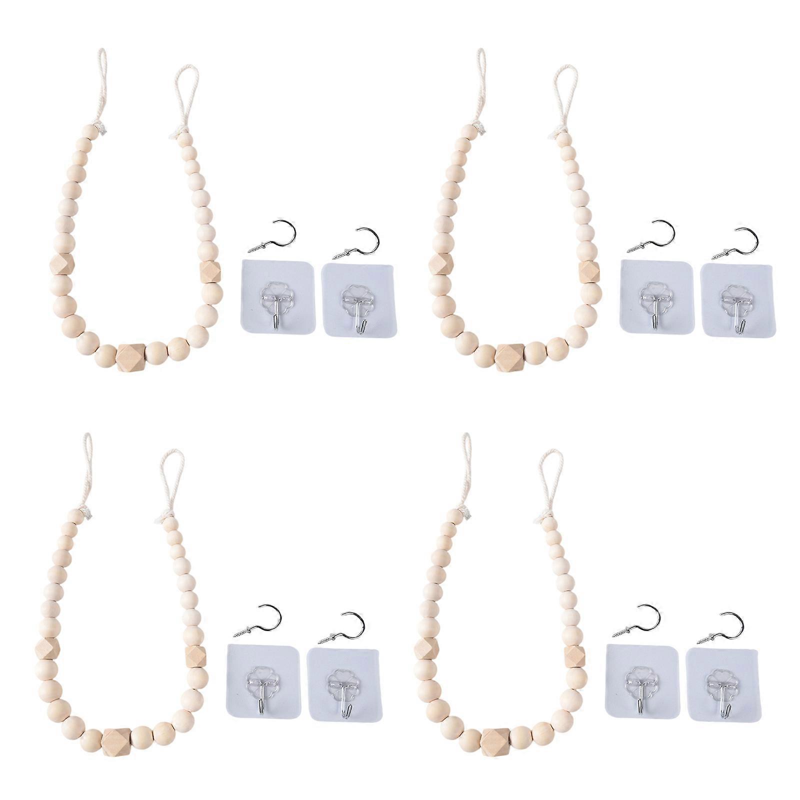 4Pack Wood Bead Curtain Tiebacks Elegant Bohos Decorative Drapery Tie Backs Handwovens Rope Curtain Holdbacks for Home