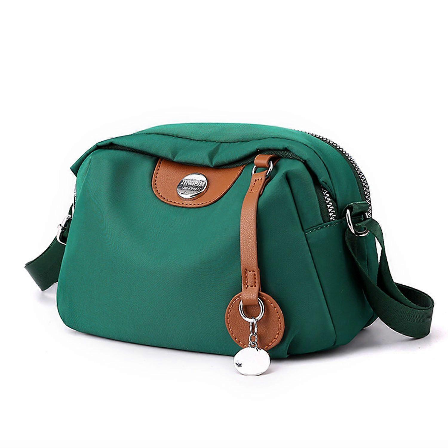 Green nylon women's shoulder bag