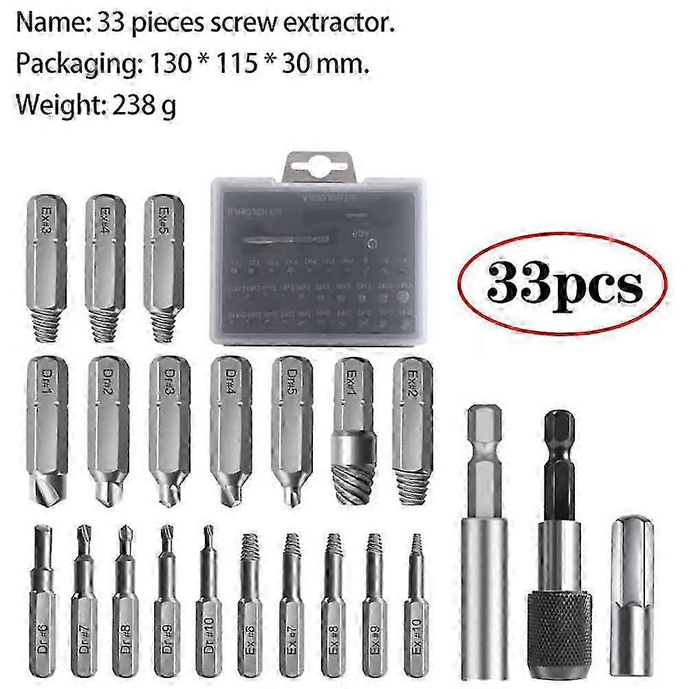 33Pcs Damaged Stripped Screw Extractor Set for Broken Screw All Purpose HSS Broken  Extractor Screw Remover Set