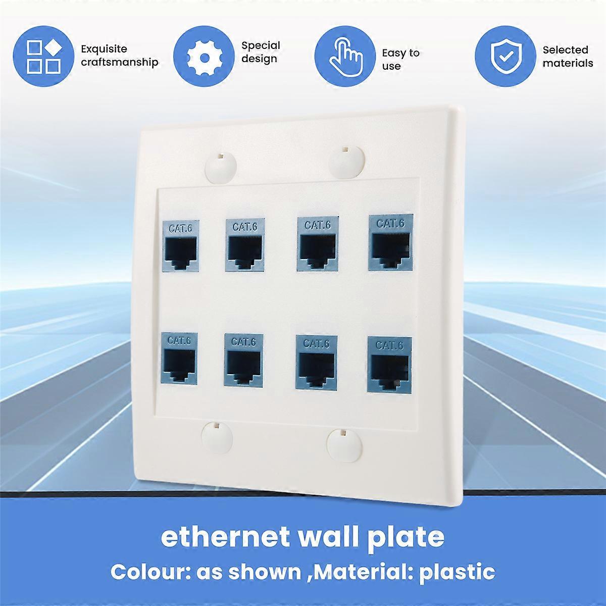 Ethernet vægplade 8 Port - Double Gang Cat6 RJ45 Jack netværkskabel frontplade hun til hun - B