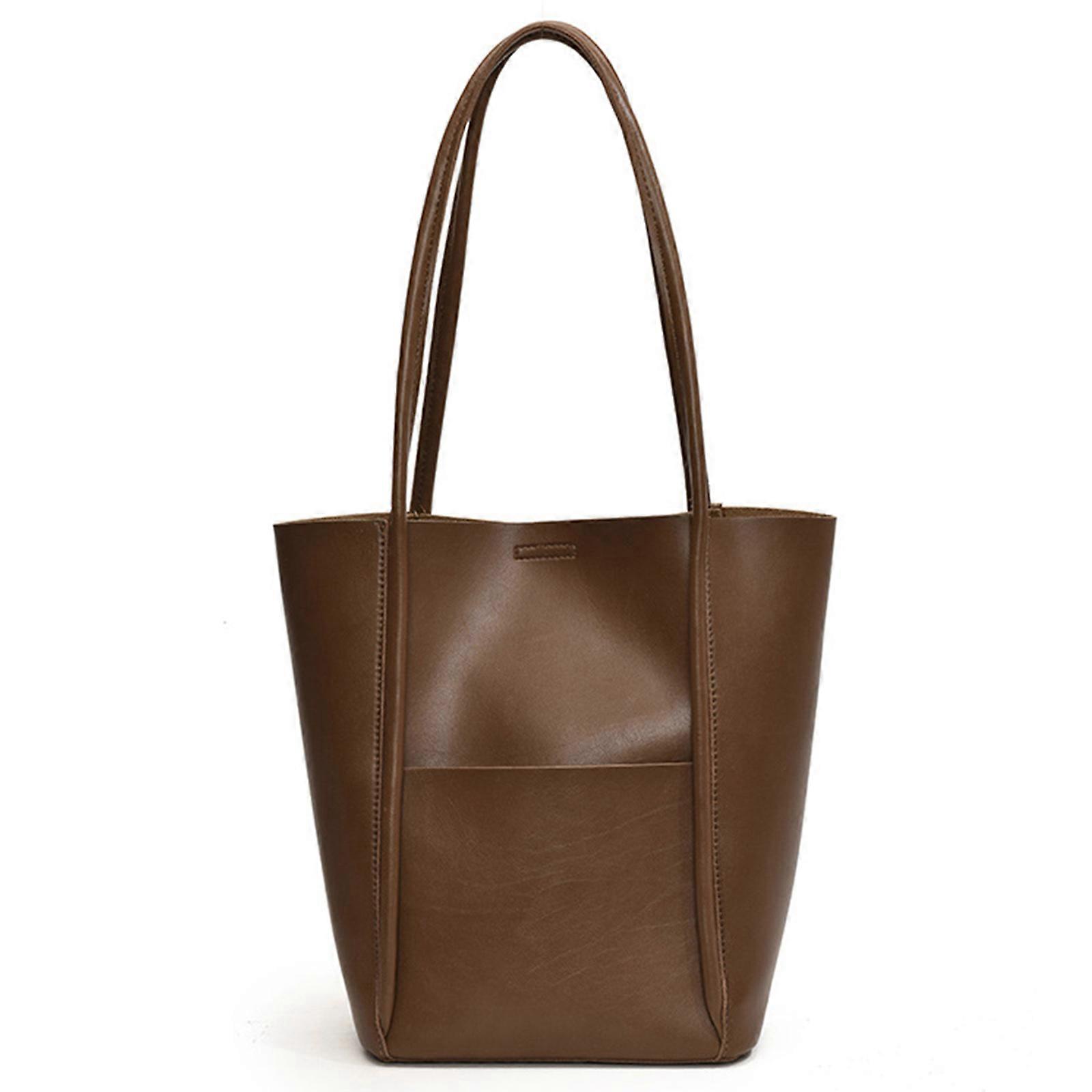 Retro Minimalists Shoulder Bag PU Leather Solid Color Handbag for Everyday Use Commuters Shopper Large Underarm Bag Khaki