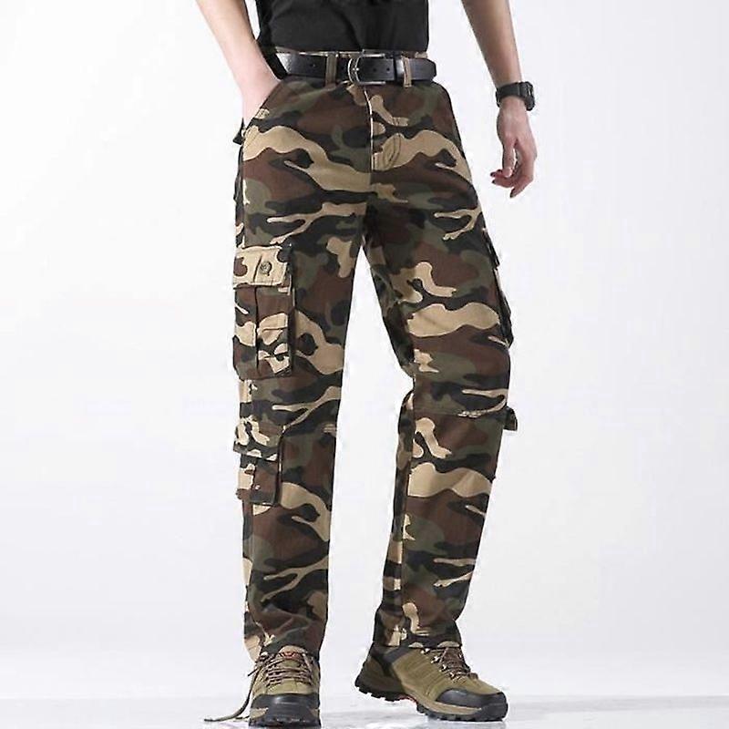 Men's Camouflage Cargo Pants Regular Straight Multi-pockets - INSFITY - Khaki - Green - Standard size - Men
