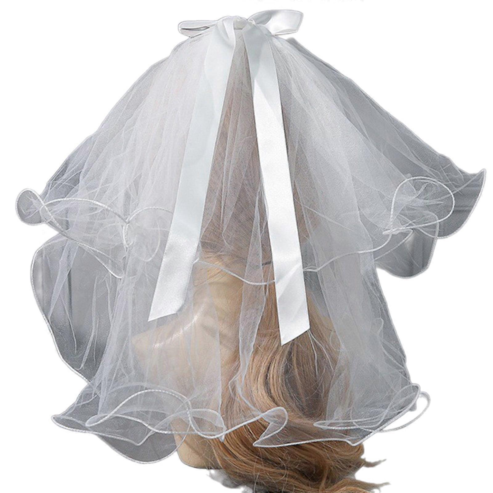 Bridal Veil Bachelorette Party Decorations Bride To Be Gift Bridal Shower Wedding White Double Layer Lace  5