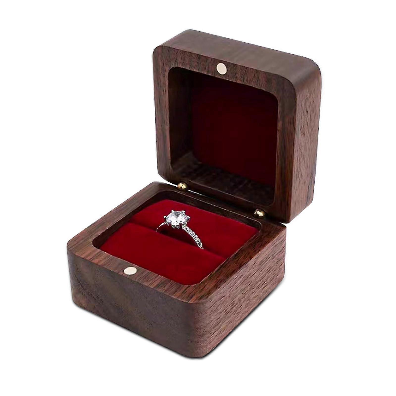 Wisepoint Wooden Ring Box, Square Marriage Ring Box Single Nest Ring Holder Box, (Red)