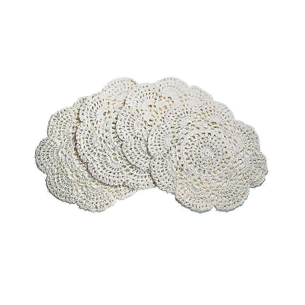 4PCS 8,6 polegadas Doilies Crochê Renda redonda Doily Handmade Placemats Algodão Crochê Coasters (Bege)