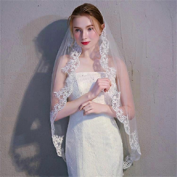 Bridal Veil-Single Layer Lace Applique with Hair Comb by