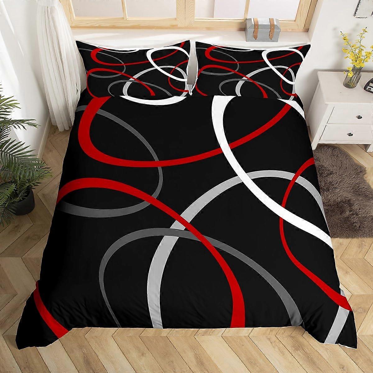 Duvet Cover King Size Geometric Swirl Retro Circle Abstract Art Bedding Set 3 Piece Polyester Fabric