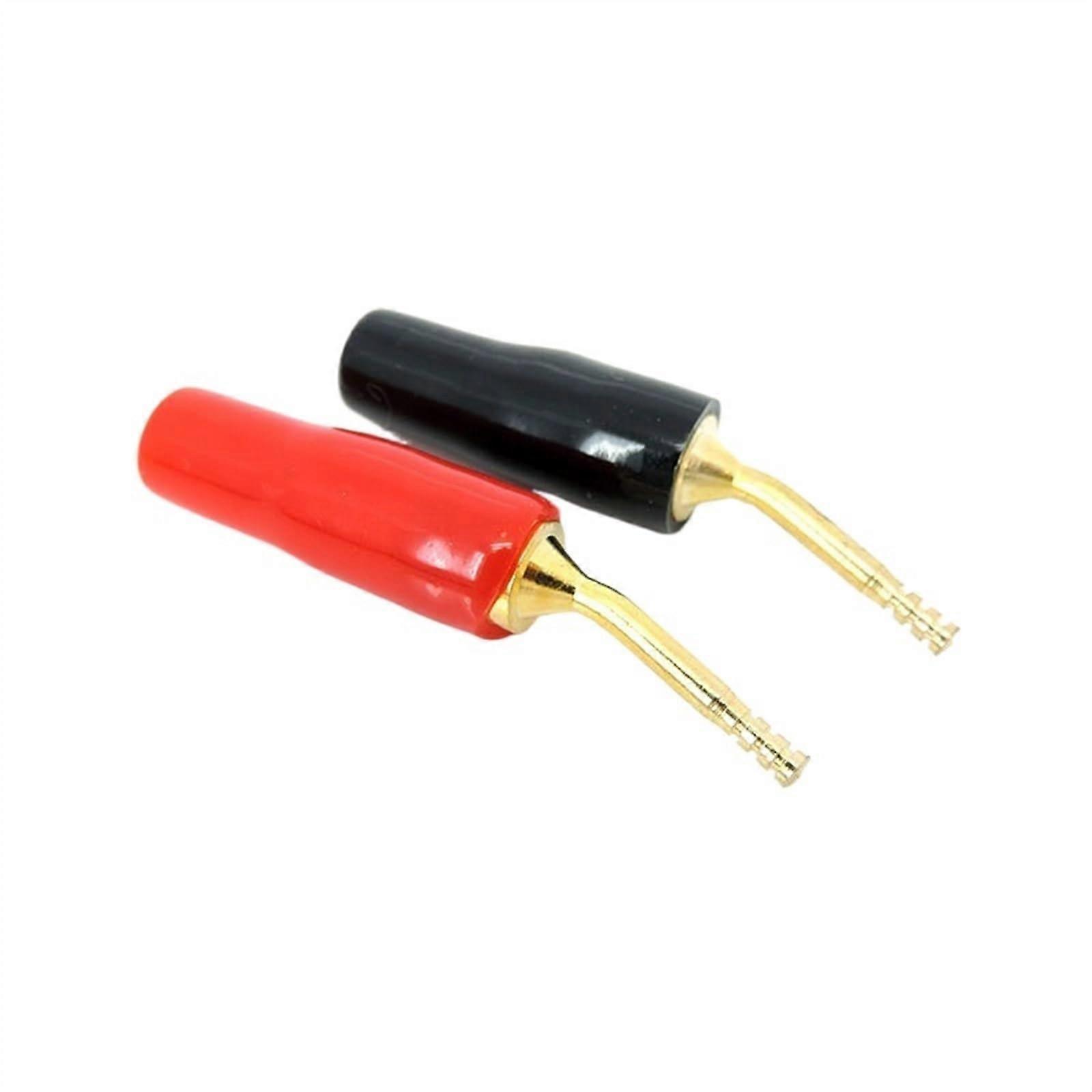 Red Black 2mm Banana Plugs Adapter Gold-Plated Copper Speaker Connector Bent Terminal Pin Plugs 2 Pairs