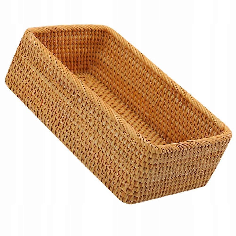 Rattan Storage Basket Desk Tray Wicker Bread