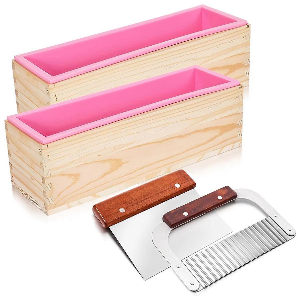 4 Pcs Rectangular Soap Molds Kit with Cutters - 42oz Flexible Silicone Loaf Soap Mold with Wooden Box