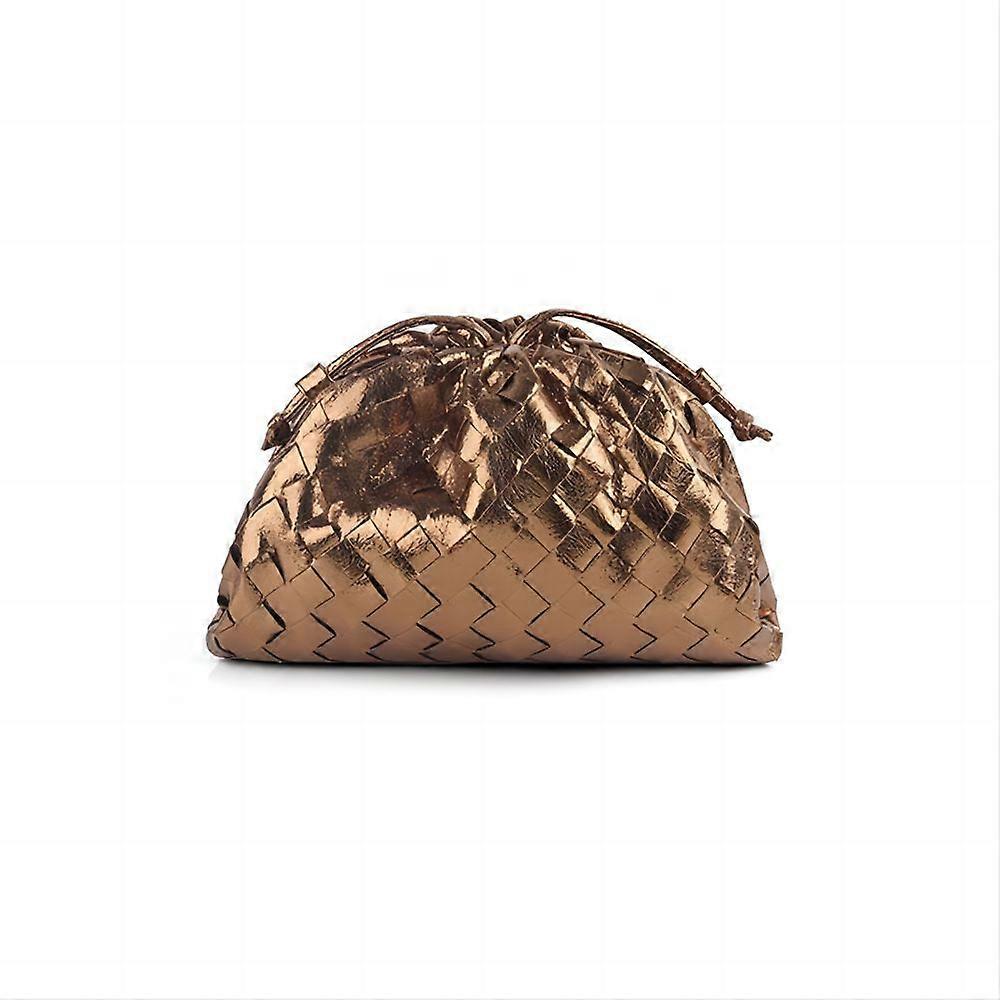 1pc Woven Bag Shoulder Bag Cloud Mini Leather Clutch(bronze)