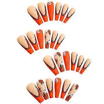 Nude & Orange Halloween Fake Nails Full Cover Square Kunstnagel Tipps für Maniküre-Liebhaber und Beauty-Blogger