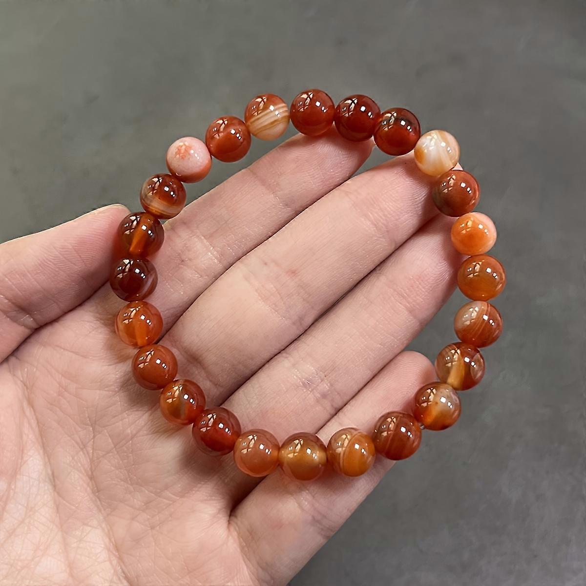 天然の赤い瑪瑙のブレスレット、8mmの赤い縞模様の瑪瑙の手作りビーズは、個人的な魅力、勇気、ビットを強化します