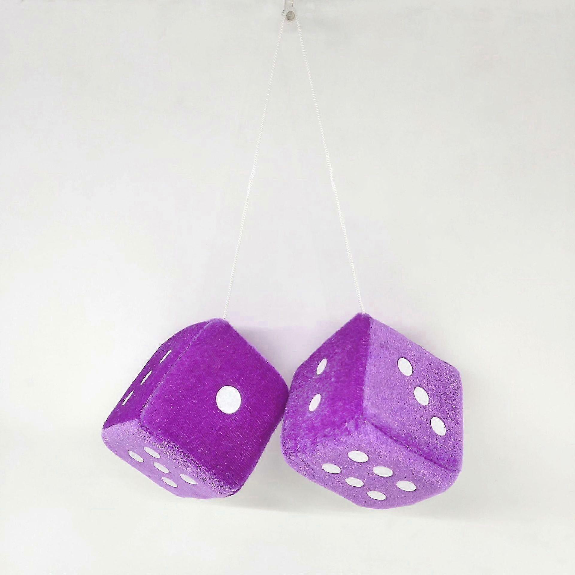 Pair Of Retro Square Mirror Hanging Couple Fuzzy Plush Dice With Dots For Car