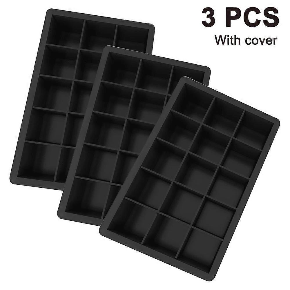 Ice Cube Tray | 3 X 15 Grid Silicone Ice Cube Trays With Black Lid
