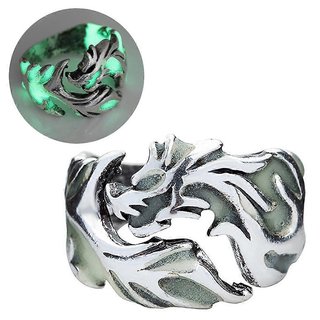 for Creative Gothic Punk Retro Embossed Dragon Pattern Luminous Ring Cool Vintag