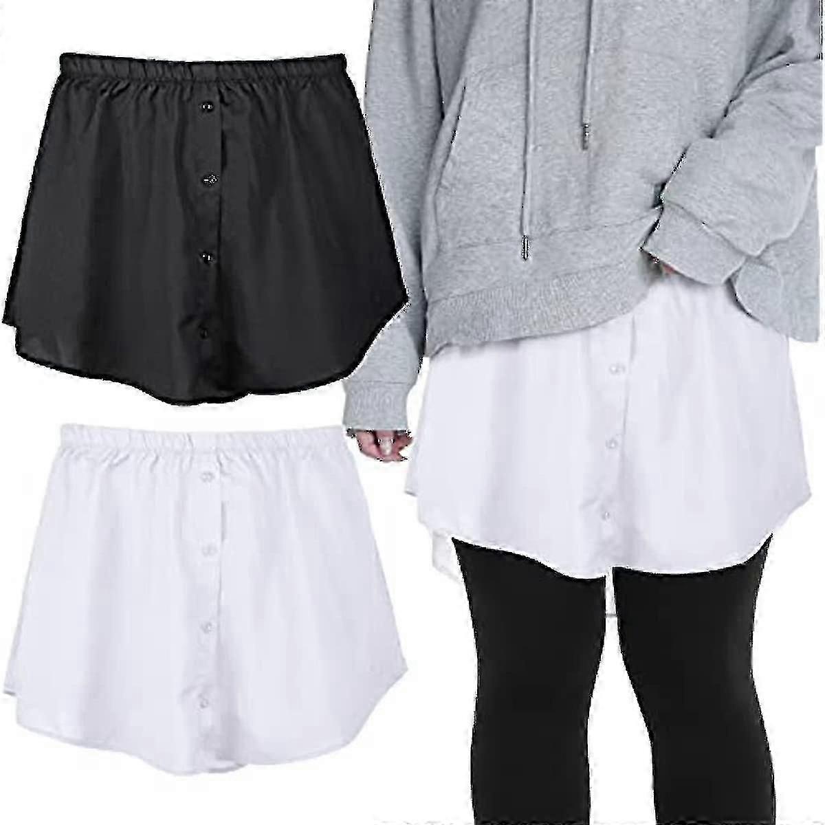 Lot de 2 extensions de chemise pour femme, mini-jupe, jupe chemisier, extension de jupon, faux ourlet supérieur, mini-jupe