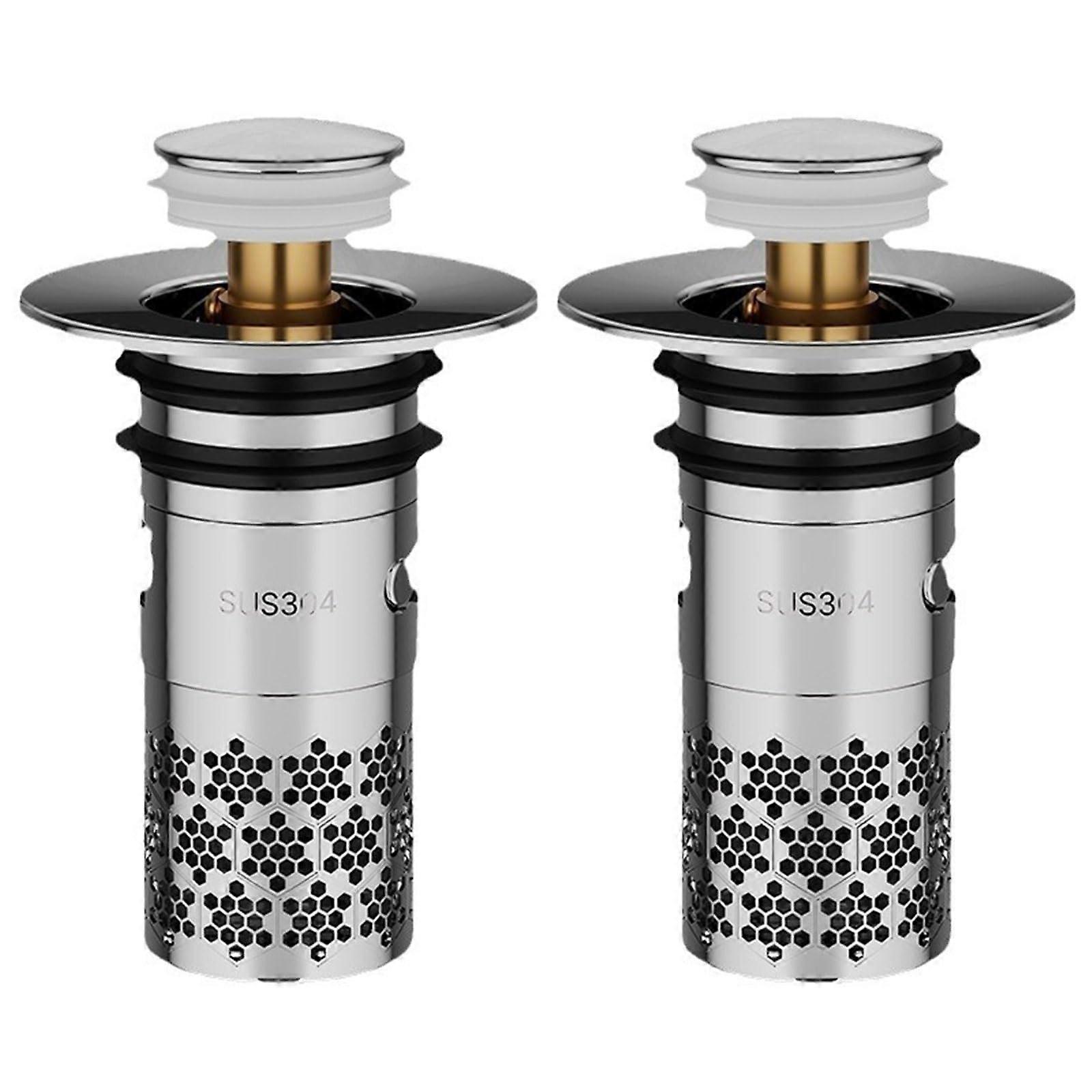 Pack of 2 Sink Plugs with Strainer, Stainless Steel Floor Drain Strainer, Universal, 3340 mm
