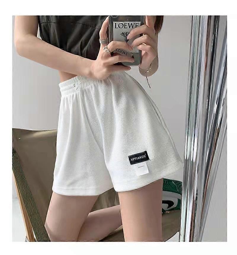 Spring and Summer Thin Waffle Loose Sports Shorts Women's Elastic Waist Wide Leg Pants Casual High Waist Straight Tube Home Pants