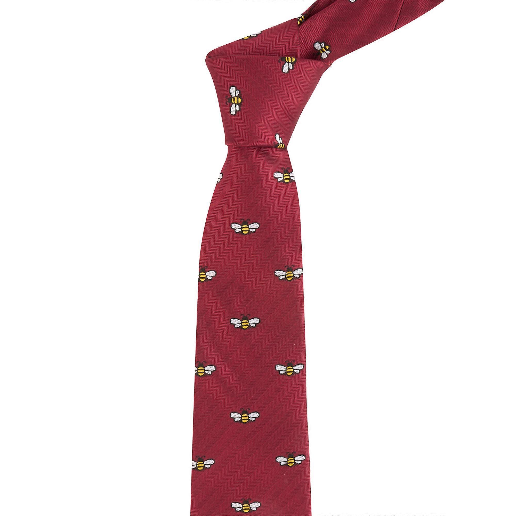 Burgundy Red Bee Herringbone Tie