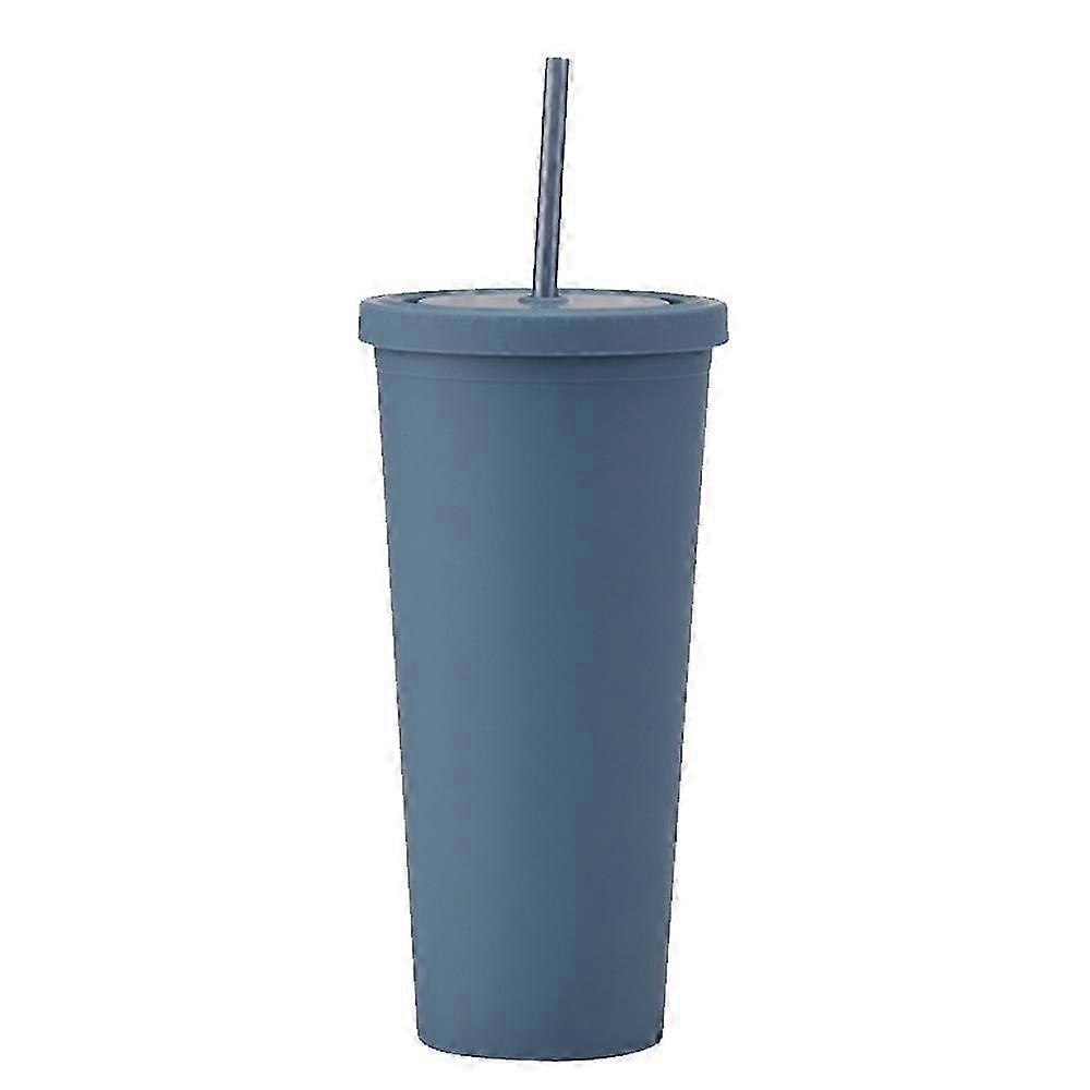 700ml Reusable Cold Cup with Lid & Straw, Double-Layer Plastic Drink Cup - Style2054