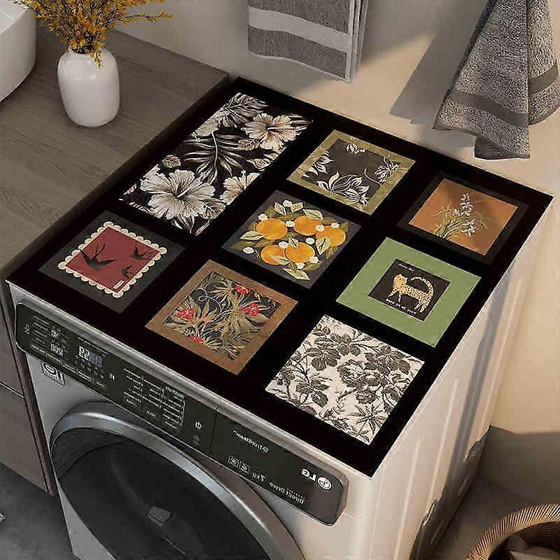 Waschmaschinenbezug 60X60 Schwarz Blumen Rutschfest Saugfähig Staubschutz