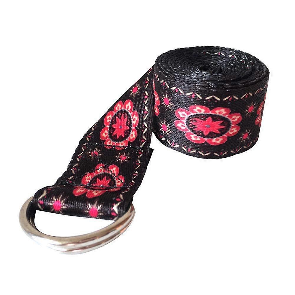 Colour Pattern Stretchy Yoga Band with Adjustable D-Ring Buckle, Durable Cotton Strap for Flexibility in Black