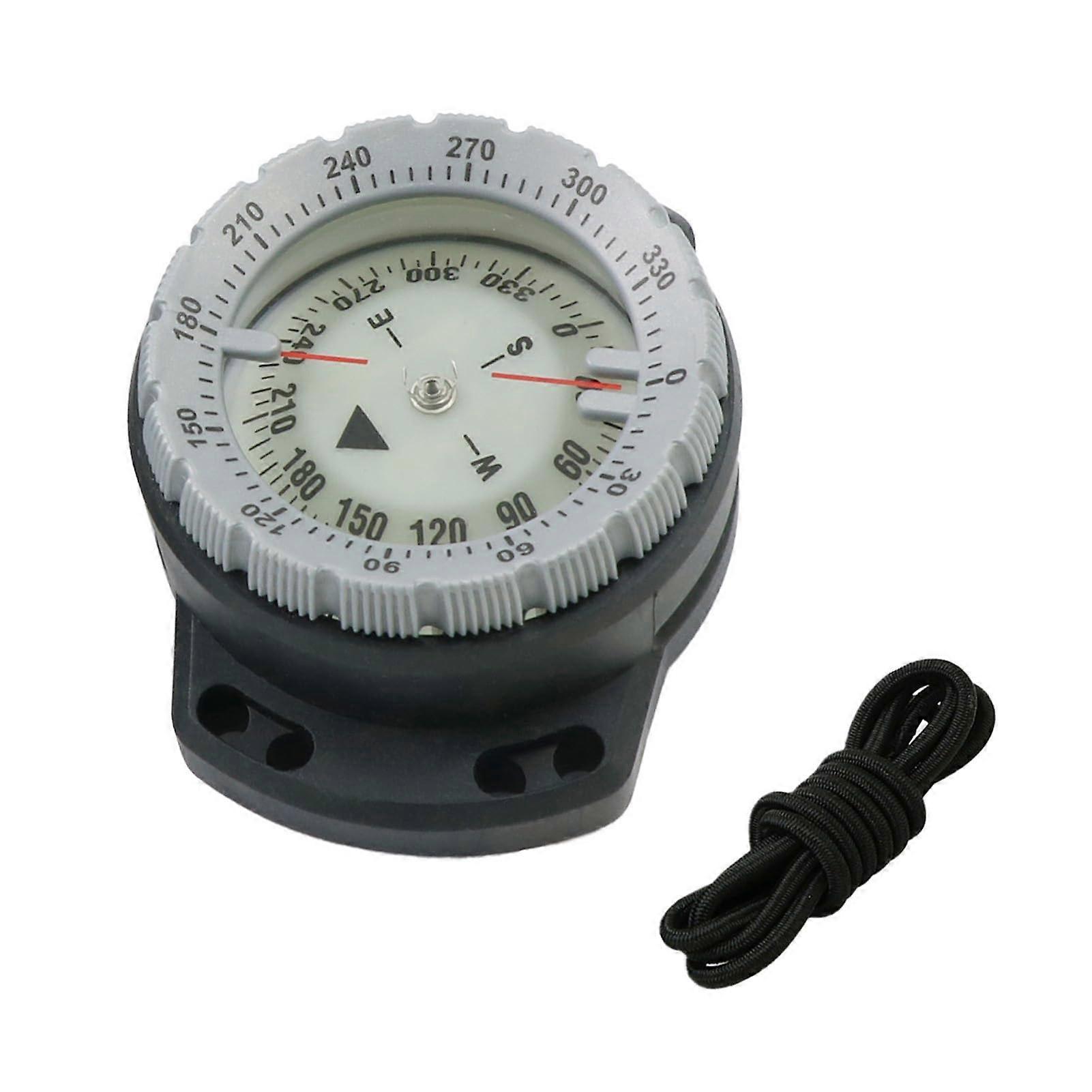 50m Luminous Underwater Dive Compass - Waterproof Navigation Tool with Elastic Cord for Diving Camping and Outdoor Activities, Grey
